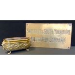 A Sheffield & South Yorkshire Navigation Company brass wall plate sign, approx 28cm x 50cm; as brass