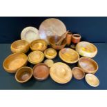 A polished light wood fruit bowl; others; vases. platters, etc.