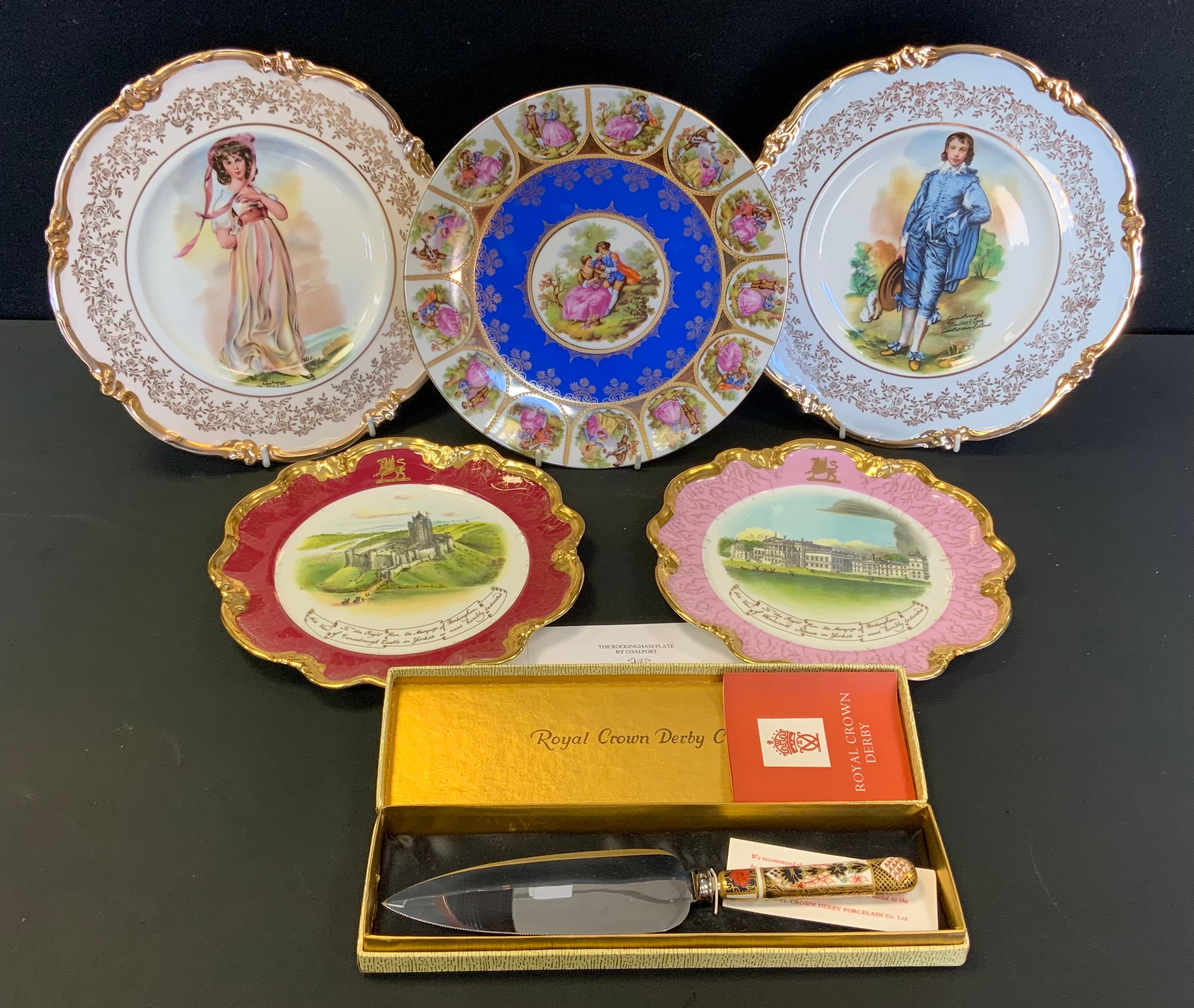 Coalport Rockingham plates, limited edition with certificates, etc, Royal Crown Derby cake slice (6)