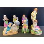 Royal Worcester - a collection of six Children's Nursery Rhyme Song Figures - inc Babe in the Woods,
