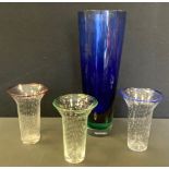 A mid 20th century Studio Art glass Italian Sommerso vase, quadruple colour bands of blue,