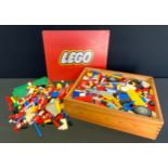 Lego - a lego trademarked wooden storage box with extensive contents, others loose qty
