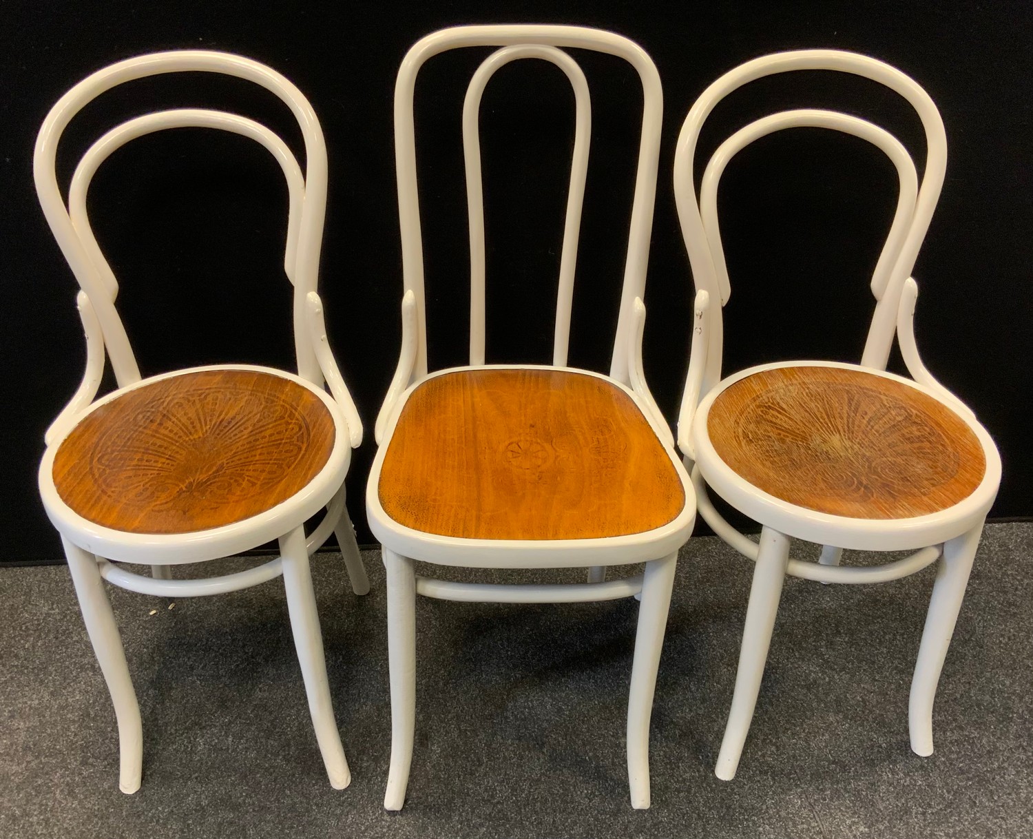 An near pair of early 20th century Mundus J & J Kohn bentwood chairs; another unmarked (3)