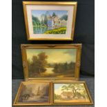 Simon Tims, Twilight Docks, oil, signed, 40cm x 50cm; Jean Goodwin, The Royal Oak, 40cm x 56cm