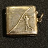 A Sterling silver golfing vesta case