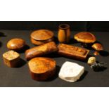 Treen - assorted turned bowls and cover, set of dominoes, trinket boxes and covers, mushroom; carved