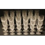 A suite of Edinburgh Crystal cut glass drinking glasses, comprising six champagne flutes, 18cm,