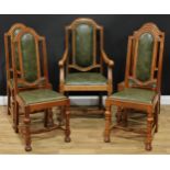 A set of five early 20th century oak dining chairs, of William and Mary design, comprising one