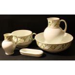 A 19th century Wedgwood five piece wash set comprising jug, bowl, chamber pot, etc