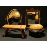 A George III mahogany dressing glass, c.1800; another; a Victorian ebonised footstool, c.1880; a
