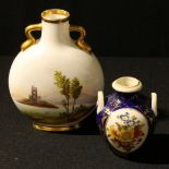 An early 19th century Derby porcelain miniature two handled ovoid vase, panel of painted flowers