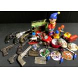 Chad Valley Repeater pistol; other toy guns; lead army figures; metal Japanese warriors on horse