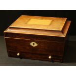 A Regency rosewood sarcophagus work box, drawer to base, 28.5cm wide, c.1820