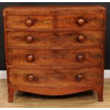 A George IV mahogany bow front chest, flush rectangular top above two short and three long graduated