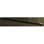 An Edwardian silver mounted walking cane, the pommel engine turned, ebonised shaft, 91cm hihg,