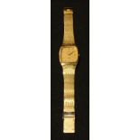 An Omega De Ville gentleman's gold plated wristwatch, Quartz movement, 3cm rounded rectangular dial,