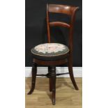 A George/William IV mahogany cellist or harpist bar-back music room chair, curved cresting rail,