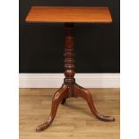 A '19th century' mahogany tripod occasional table, rounded rectangular top, ring-turned column,