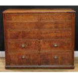 A Victorian oak estate office chest, slightly oversailing rectangular top above six short secure