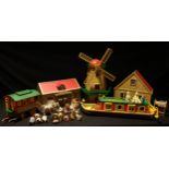 Sylvanian Families, School, narrow boat, windmill, caravan, house, assorted figures, furniture and