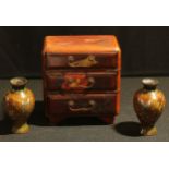 A pair of 19th century Japanese cloisonné vases; a miniature lacquer cabinet (3)
