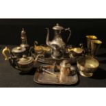 Plated Ware - a gallery tray; two George III style sauce boats; teapots; jugs; etc