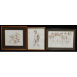 Enid L. Bloom, study of a male nude stripping, signed, pastel sketch, 37cm x 59cm; others similar (