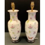 Lighting - a pair of Chinese side lights, decorated with butterflies and foliage, 35cm high,