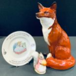 A Beswick Fireside model, Fox, seated, 31cm high, printed marks; a Beswick Beatrice Potter model,