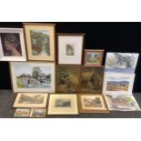 Pictures - Huntsman print; Terriers; monochrome engraving Casscade Matlock Bath; etc