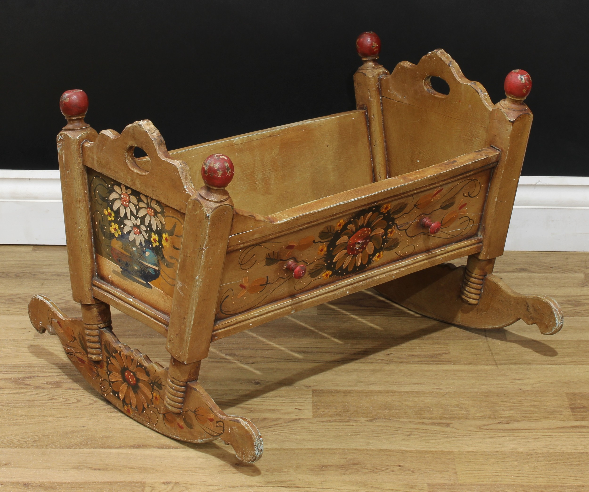 Miniature Furniture - an early-mid 20th century painted bench, possibly Scandinavian, painted with - Image 3 of 18