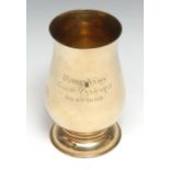 Racing Interest - a 9ct gold baluster mug, engraved Usher Naux Gold Tankard, Ayr 16th May 1970, 15cm