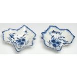 A pair of Worcester leaf shaped pickle dishes, painted with Pickle Leaf Daisy pattern, c. 1758-62,