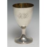 A George III silver pedestal goblet, hemi-ovoid bowl, domed circular foot with reeded border, gilt