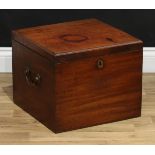 A George III mahogany table-top cellarette, hinged cover enclosing a fitted interior with