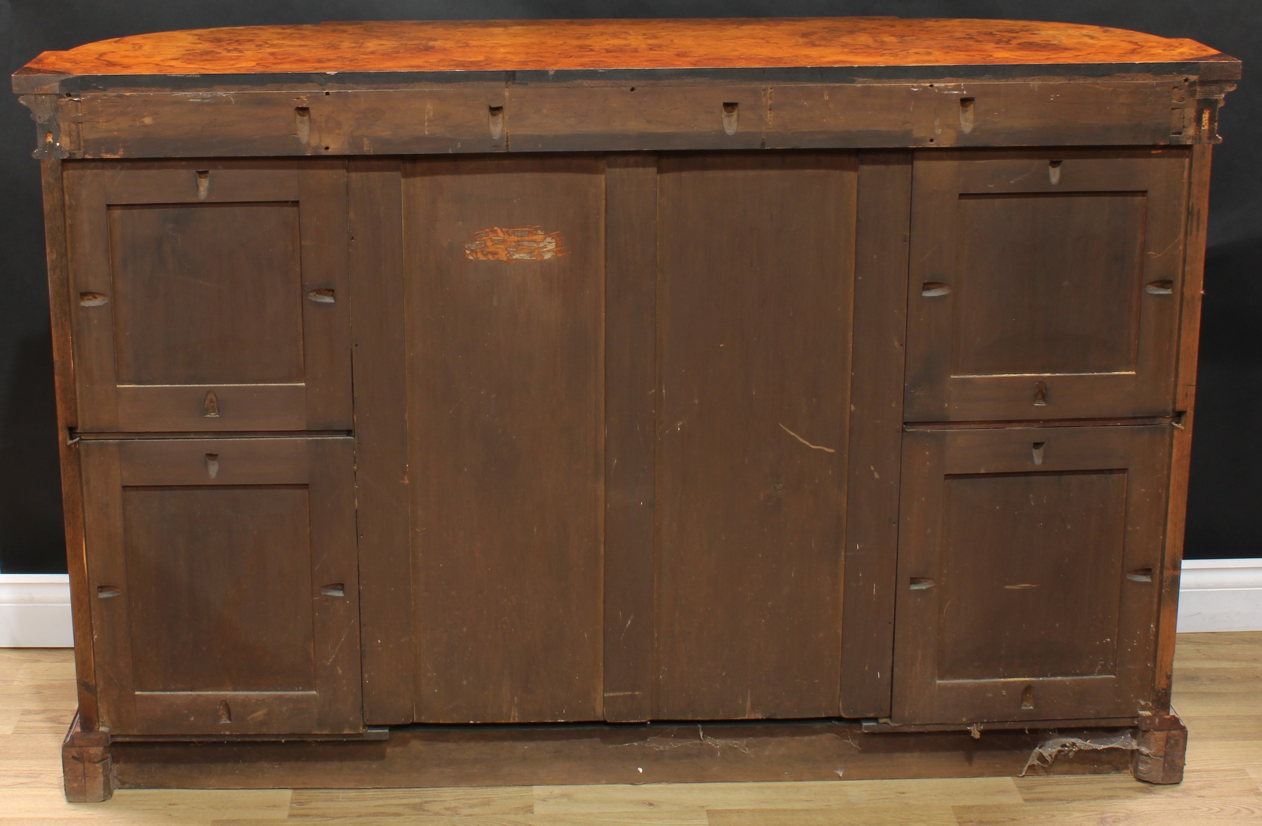 A Victorian walnut, ebonised and marquetry break-centre credenza, slightly oversailing top above a - Image 5 of 5