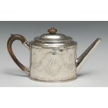 Hester Bateman - a George III silver oval teapot, bright-cut engraved in the Neo-Clssical taste with