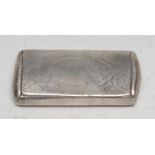 A Victorian silver rounded rectangular snuff box, engraved with leafy strapwork , hinged cover, gilt