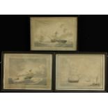 English Marine School (19th century) A set of three, Mercantile Ships at Sea and at Port