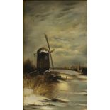 Dutch School (19th century) Windmill by River on a Winter's Day oil on canvas, 70cm x 42cm