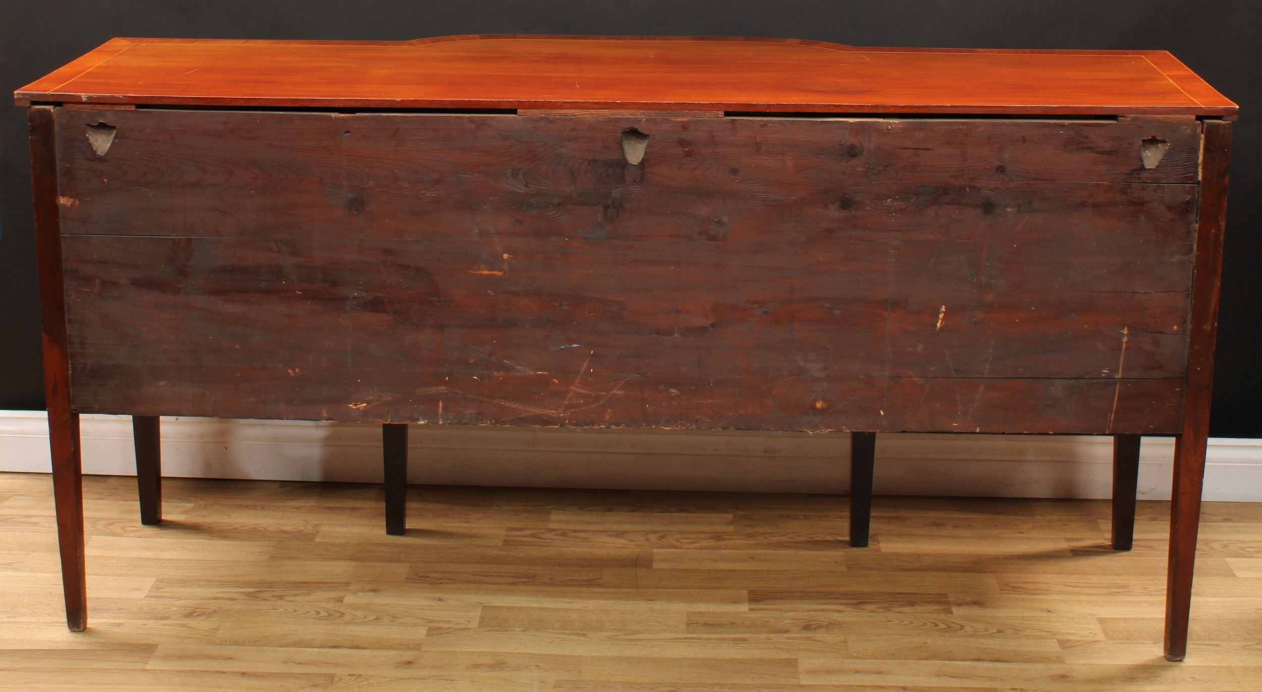 A 19th century mahogany bow-centre sideboard, crossbanded oversailing top above an arrangement of - Image 5 of 5