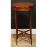 A Sheraton Revival painted satinwood circular occasional table, the top with shallow gallery,