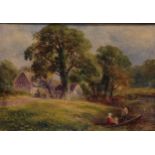 George Turner ( 1843-1910 ) The Boat Trip, Barrow on Trent, Derby signed, inscribed to verso, oil on