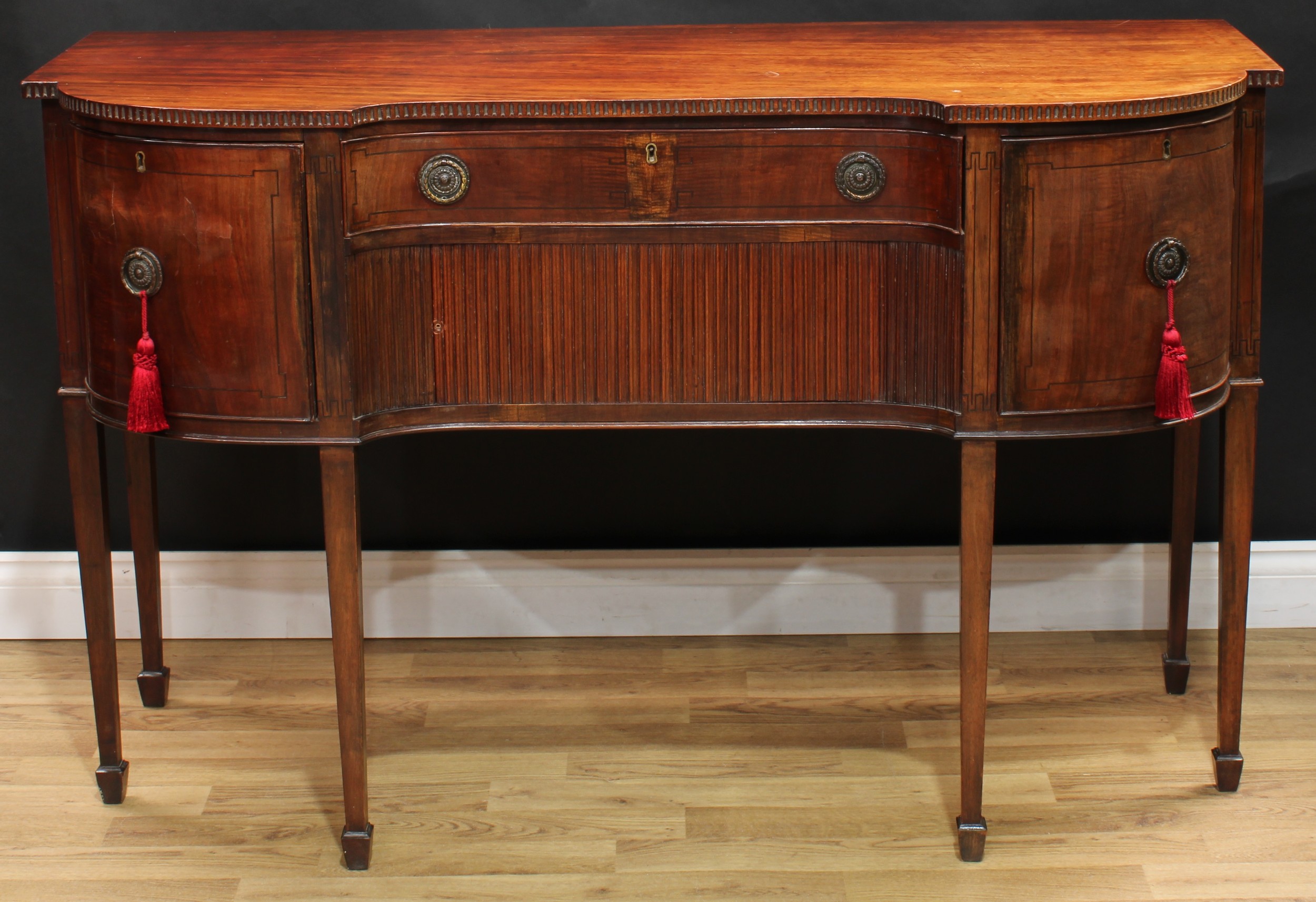 A 19th century mahogany inverted break-centre sideboard, slightly oversailing top with nulled edge - Image 2 of 7