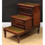 A set of Victorian mahogany library steps, the upper step with hinged top enclosing a vacant