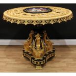 A Louis XVI design gilt metal and porcelain mounted guéridon or centre table, circular top with
