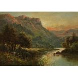 Charles Leader, (act.1850-1890), Mountainous River Landscape, signed, oil on canvas, 24cm x 34cm