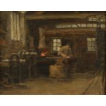 English School (early 20th century) The Blacksmith Forge monogrammed, oil on canvas, 31cm x 39cm
