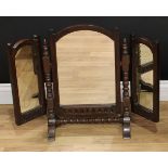 Frank Pratt of Derby - a 17th century style oak triptych dressing mirror, 55.5cm high