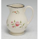 A Wedgwood sparrow beak jug, painted with flowers, brown line rim, 7cm high, impressed mark